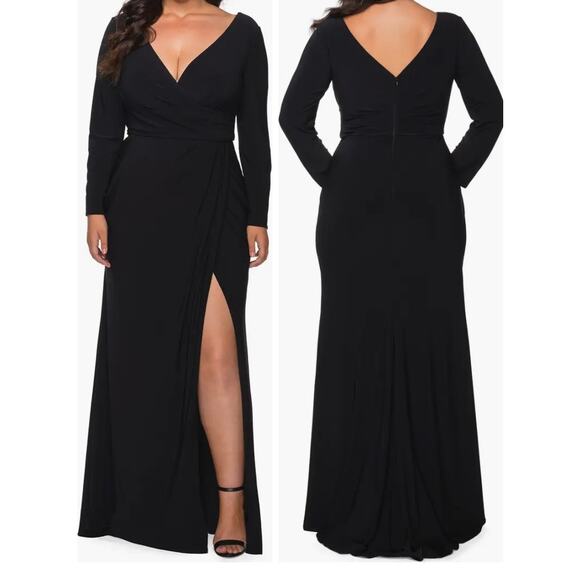 La Femme Curve 29044 Long Sleeve Plus Size Faux Wrap Gown 22W - Picture 1 of 5